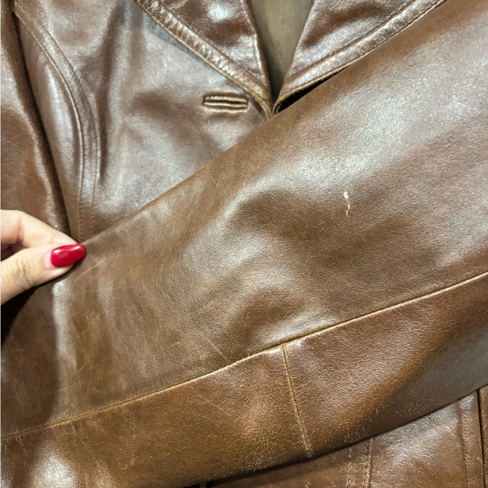 Wilson Classic Brown Leather Button-Front Jacket Size Small